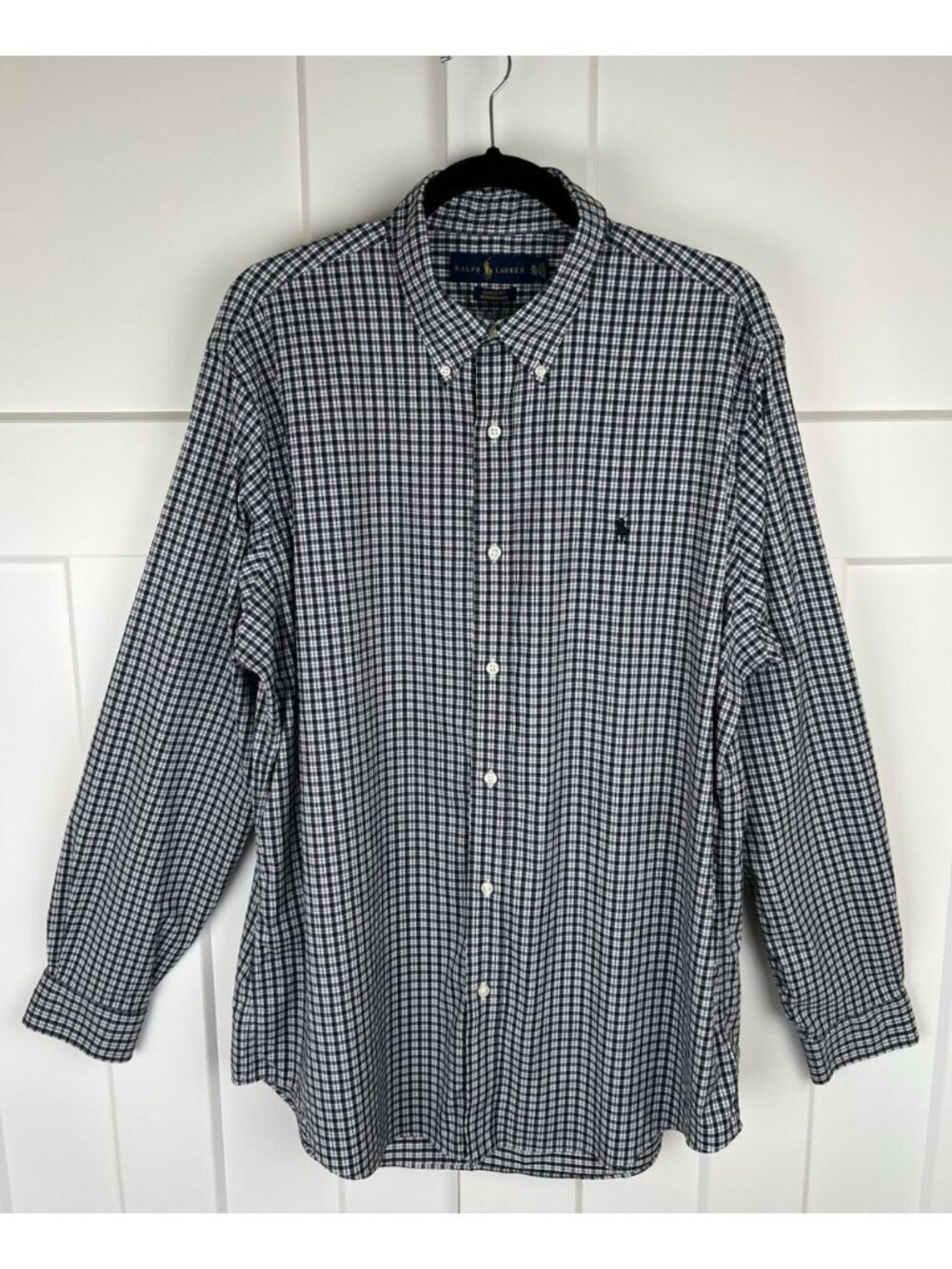 Ralph Lauren Classic Fit Performance Shirt Men's XL Black Green Plaid Stretch